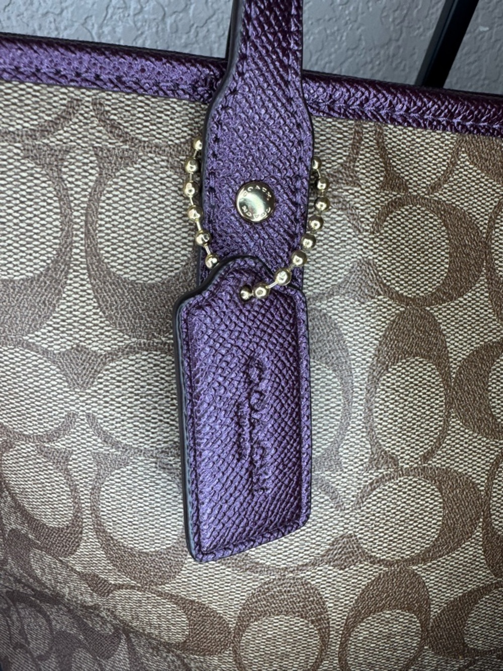 Coach Signature Canvas Tote with Purple Trim - Picture 5 of 13